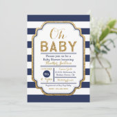 Navy and Gold Baby shower Invitation Kaart (Staand voorkant)
