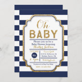 Navy and Gold Baby shower Invitation Kaart (Voorkant / Achterkant)