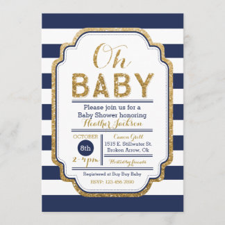 Navy and Gold Baby shower Invitation Kaart