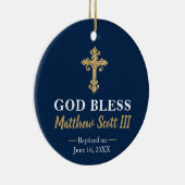 Navy and Gold Boys Baptism Keepomwille Keramisch Ornament (Rechts)