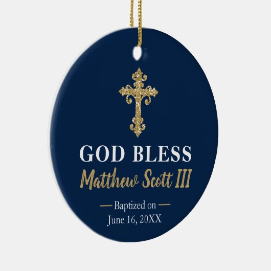 Navy and Gold Boys Baptism Keepomwille Keramisch Ornament (Rechts)