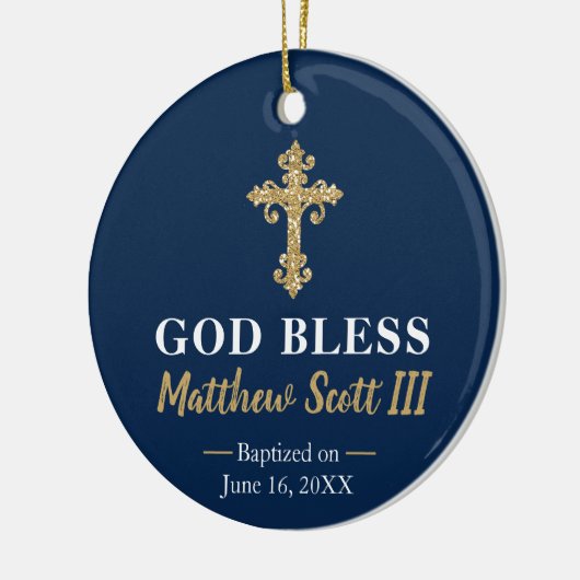 Navy and Gold Boys Baptism Keepomwille Keramisch Ornament (Links)