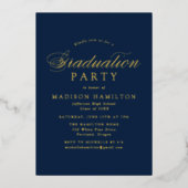 Navy and Gold Calligraphy Photo Graduation Party Folie Uitnodiging (Voorkant)