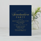 Navy and Gold Calligraphy Photo Graduation Party Folie Uitnodiging (Staand Voorkant)