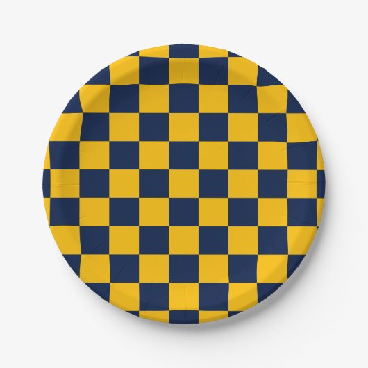 Navy and Gold Checkerboard Papieren Bordje (Voorkant)
