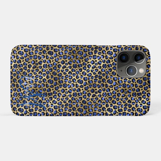 Navy and Gold Cheetah Monogram Case-Mate iPhone Case (Achterkant (horizontaal))