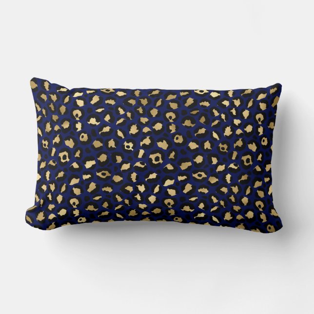 Navy and Gold Cheetah Print Kussen (Voorkant)