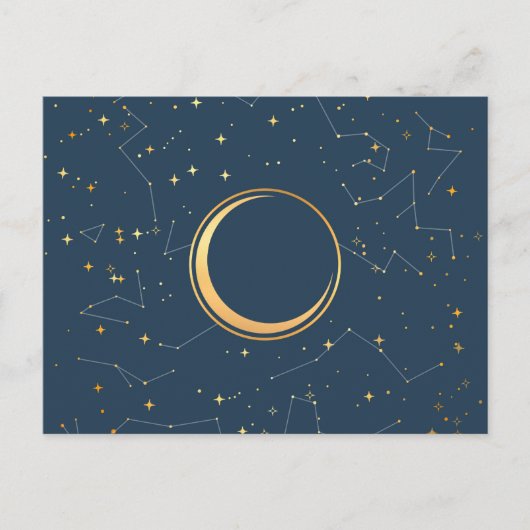 Navy and Gold Crescent Moon Eclipse Constellations Briefkaart (Voorkant)