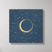 Navy and Gold Crescent Moon Eclipse Constellations Canvas Afdruk (Voorkant)