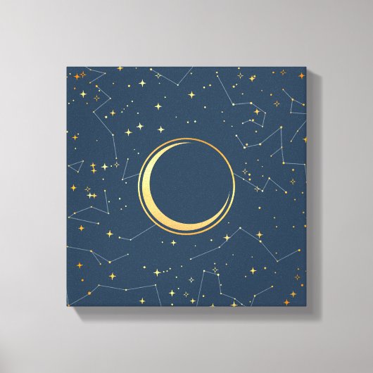 Navy and Gold Crescent Moon Eclipse Constellations Canvas Afdruk (Voorkant)
