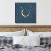 Navy and Gold Crescent Moon Eclipse Constellations Canvas Afdruk (Insitu (Slaapkamer))