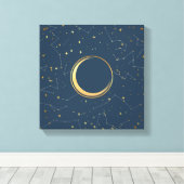 Navy and Gold Crescent Moon Eclipse Constellations Canvas Afdruk (Insitu (Houten vloer))