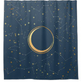 Navy and Gold Crescent Moon Eclipse Constellations Douchegordijn (Voorkant)