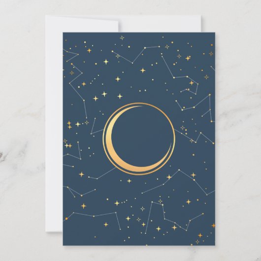 Navy and Gold Crescent Moon Eclipse Constellations Feestdagenkaart (Voorkant)