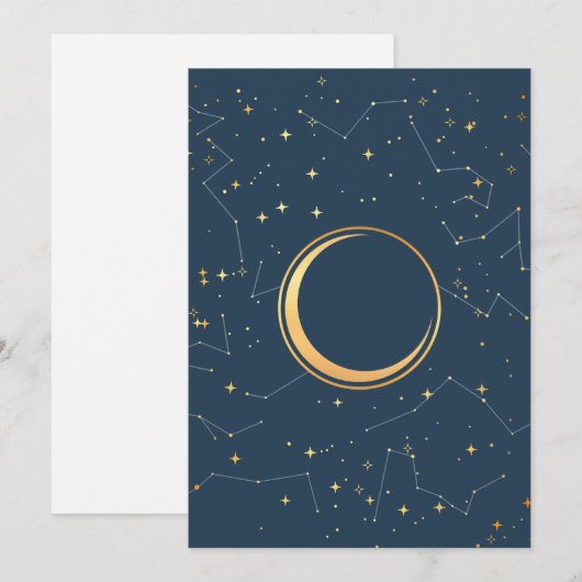 Navy and Gold Crescent Moon Eclipse Constellations Feestdagenkaart (Voorkant / Achterkant)