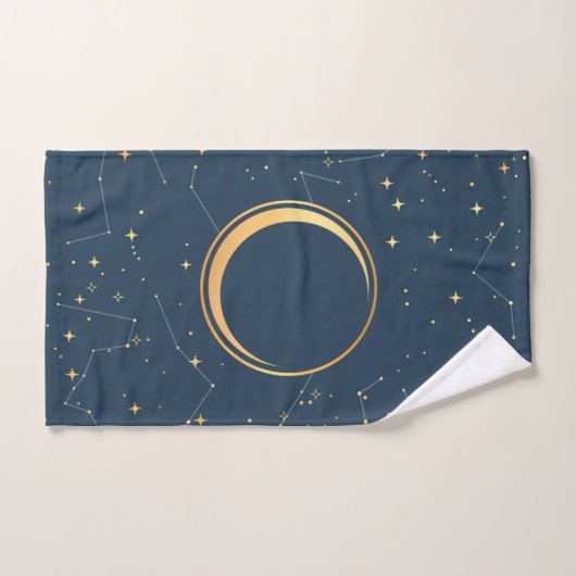 Navy and Gold Crescent Moon Eclipse Constellations Handdoek (Handdoek)