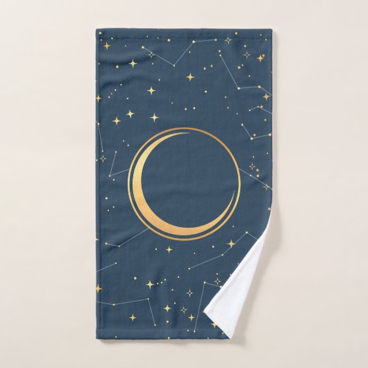 Navy and Gold Crescent Moon Eclipse Constellations Handdoek (Handdoek)