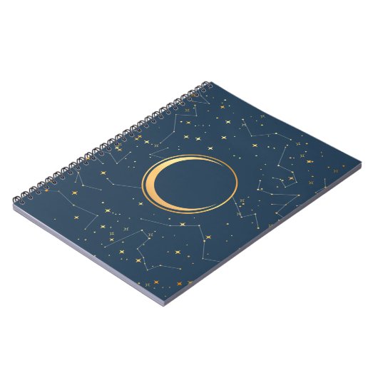 Navy and Gold Crescent Moon Eclipse Constellations Notitieboek (Linkerzijde)
