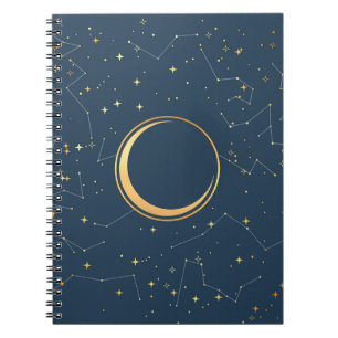 Navy and Gold Crescent Moon Eclipse Constellations Notitieboek