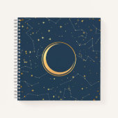 Navy and Gold Crescent Moon Eclipse Constellations Notitieboek (Voorkant)