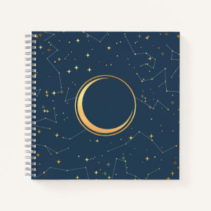 Navy and Gold Crescent Moon Eclipse Constellations Notitieboek