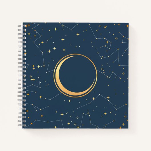 Navy and Gold Crescent Moon Eclipse Constellations Notitieboek (Voorkant)