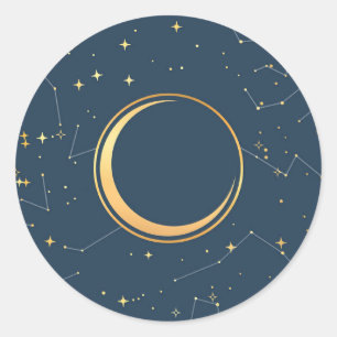 Navy and Gold Crescent Moon Eclipse Constellations Ronde Sticker