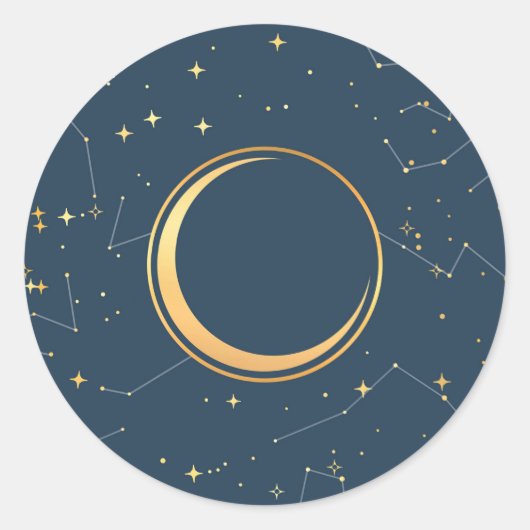 Navy and Gold Crescent Moon Eclipse Constellations Ronde Sticker (Voorkant)