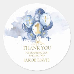 Navy and Gold Doop & 1st Birthday Favoriete Sticke Ronde Sticker