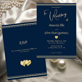 Navy and Gold Elegant Wedding with RSVP Kaart