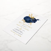 Navy and Gold Floral Bat Mitzvah Foto Folie Uitnodiging (Gedraaid)
