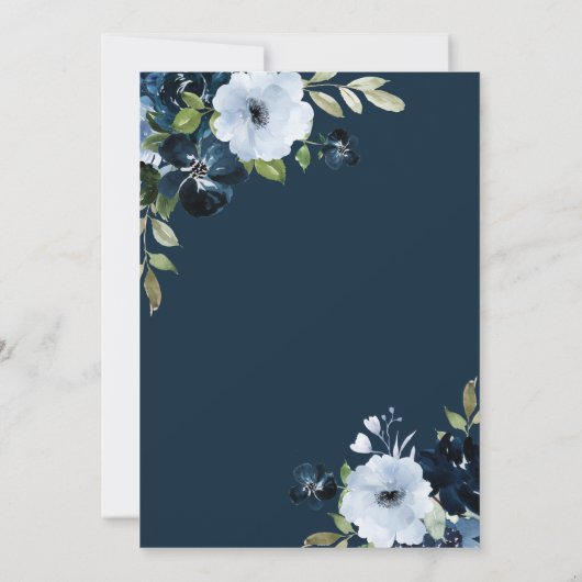Navy and gold floral Save the Date Kaart (Achterkant)