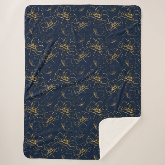 Navy and Gold Floral Sherpa Throw Blanket (Voorkant)