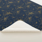 Navy and Gold Floral Sherpa Throw Blanket (3/4)