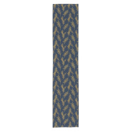 Navy and Gold Floral Sprig Korte Tafelloper