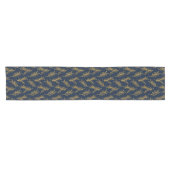 Navy and Gold Floral Sprig Korte Tafelloper (Horizontaal)
