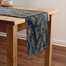 Navy and Gold Floral Sprig Korte Tafelloper