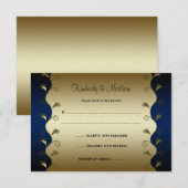 Navy and Gold Floral Swirls RSVP (Voorkant / Achterkant)