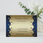 Navy and Gold Floral Swirls RSVP (Staand voorkant)