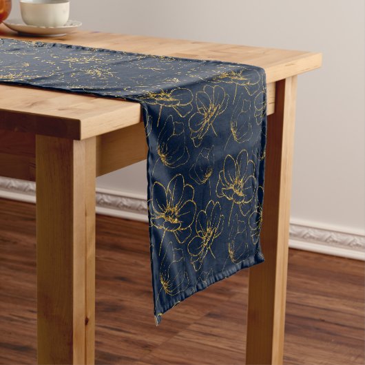 Navy and Gold Floral Table Runner Korte Tafelloper (Voorbeeld)