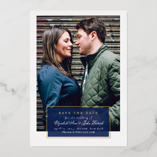 Navy and Gold Foil Script Save the Date Folie Uitnodiging