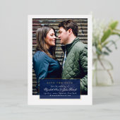 Navy and Gold Foil Script Save the Date Folie Uitnodiging (Staand Voorkant)