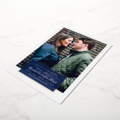 Navy and Gold Foil Script Save the Date Folie Uitnodiging (Gedraaid)