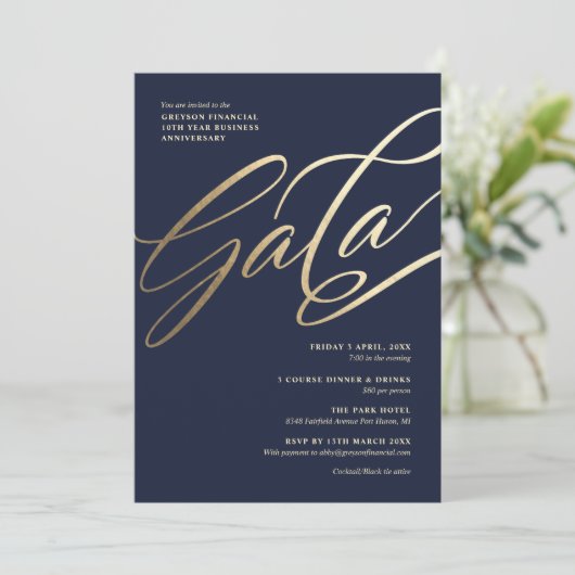 Navy and Gold Gala Invitation Kaart (Staand voorkant)