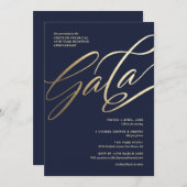 Navy and Gold Gala Invitation Kaart (Voorkant / Achterkant)