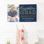 Navy and Gold Gefeliciteerd Afstuderen Foto Spandoek (Insitu)