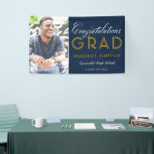 Navy and Gold Gefeliciteerd Afstuderen Foto Spandoek (Beurs)