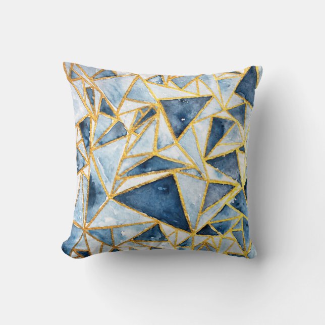 Navy and Gold Geometric Pattern Kussen (Voorkant)
