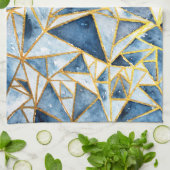 Navy and Gold Geometric Pattern Theedoek (Gevouwen)