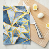 Navy and Gold Geometric Pattern Theedoek (Quarter Fold)